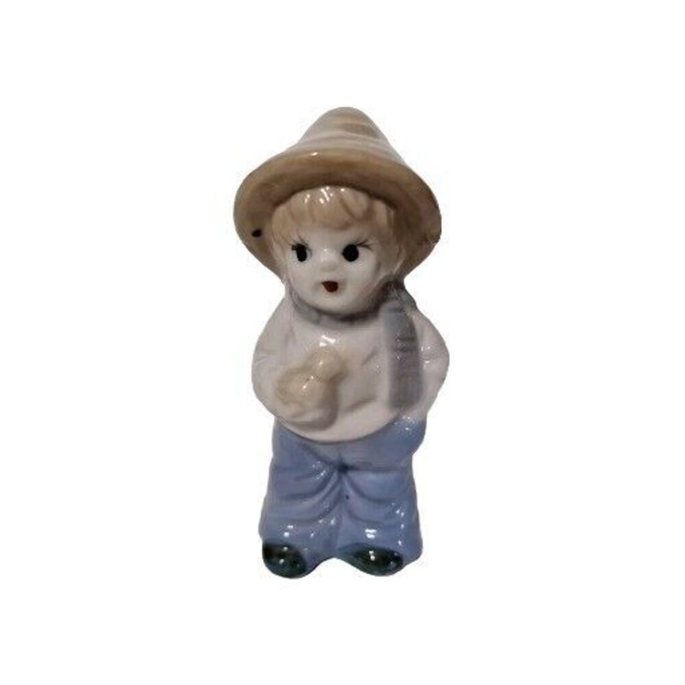 Farm Boy Holding a Baby Duck Porcelain Figurine Taiwan Vintage Rare